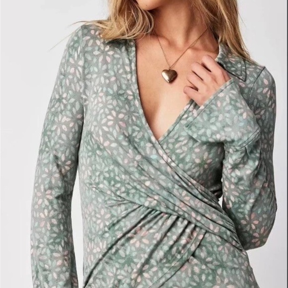 🆕 Free People Shayla Wrap Midi Dress Mint Combo Color Size Small - Picture 2 of 12